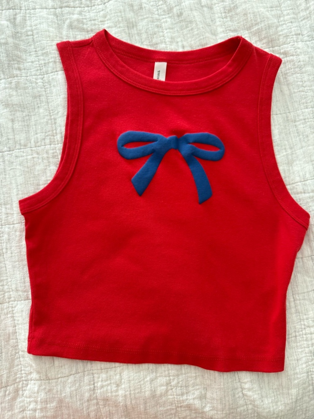 Red Women’s Sleeveless Red Tank Top with Blue Bow